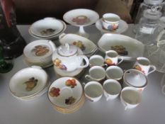 QUANTITY OF FRUIT DECORATED THOMAS “BAVARIA” DINNER SERVICE INCLUDING TEA POT, VEG DISHES, TAZZA