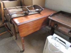 19TH CENTURY MAHOGANY PEMBROKE TABLE RAISED ON TURNED LEGS