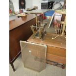 REPRODUCTION DARK WOOD MAGAZINE RACK AND TABLE PLUS A WIRE SPARK GUARD