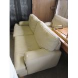 LEATHER TWO-PIECE UPHOLSTERED SUITE COMPRISING THREE-SEATER SOFA AND ARMCHAIR