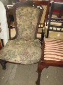 VICTORIAN NURSING CHAIR (UPHOLSTERY A/F), HEIGHT APPROX 95CM