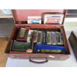 VINTAGE SUITCASE CONTAINING DIE-CAST MODEL VEHICLES BY CORGI, LLEDO ETC