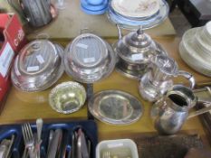 SELECTION OF VINTAGE SILVER PLATED SERVING DISHES, TEA POT ETC