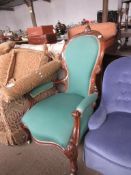 UPHOLSTERED STAINED CARVED BEDROOM CHAIR