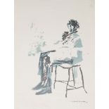 •Ahmed Moustafa (born 1943), Seated man, coloured lithograph, signed, dated 74 and numbered 4/6 in