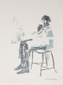 •Ahmed Moustafa (born 1943), Seated man, coloured lithograph, signed, dated 74 and numbered 4/6 in