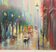 •Gena Ivanov (contemporary), London street scene, oil on board, signed and dated 2004 to mount, 29 x