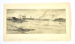•20th century School, "Newburgh, Orange County, NY (Hudson River)", black and white etching,