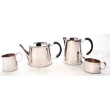 David Mellor Walker & Hall "Fanfare" design four-piece tea service, circa 1961, comprises tea pot,