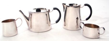 David Mellor Walker & Hall "Fanfare" design four-piece tea service, circa 1961, comprises tea pot,