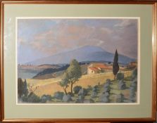 •AR Ken Symonds (1927-2010), "View from Montegfoni", pastel, signed, dated 89 and inscribed with