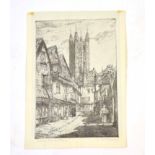 •William Palmer Robins (1882-1959), "Butchery Lane, Canterbury", black and white etching, signed and