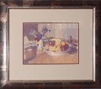 •Dick Lee (1923-2001), "Cornflowers and apples", watercolour, signed, dated 90 lower right, 22 x