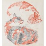 •Snell (20th century), Study of two cats, pencil and red crayon, signed lower right, 22 x 19cm