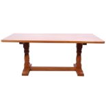 "Cat and Mouseman" large oak dining table by Lyndon Hannell, with dimple effect to top and inscribed