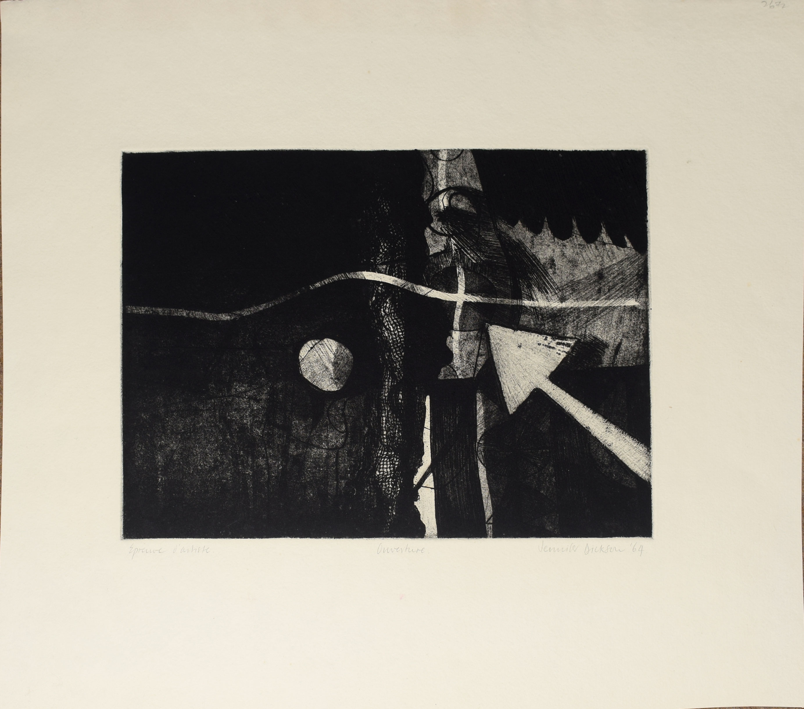•Jennifer Dickson, CM, RA (born 1936), "Overture", black and white etching and aquatint, signed,