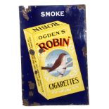 Vintage 20th century enamel advertising sign for Ogdens Robin Cigarettes, 91 x 61cm