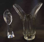 Val St Lambert glass model of a madonna and a further French glass vase, 26 and 28cm high