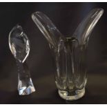 Val St Lambert glass model of a madonna and a further French glass vase, 26 and 28cm high