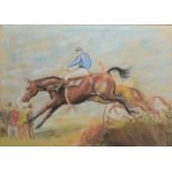 Attributed to John Skeaping (1901-1980), Horse racing scene, pastel, 33 x 46cm