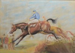 Attributed to John Skeaping (1901-1980), Horse racing scene, pastel, 33 x 46cm