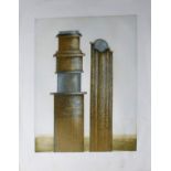•Bert Kitchen (born 1940), "Cobalt Towers", coloured etching and aquatint, signed, dated 75,