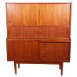 Mid-20th century Danish teak side unit with sliding cupboard drawers and inset circular handles with