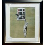 •After Banksy, "Well Hung", coloured print, 40 x 30cm