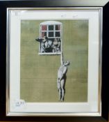 •After Banksy, "Well Hung", coloured print, 40 x 30cm