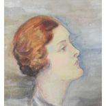 •English School (early 20th century), Head of a lady, oil on canvas, 27 x 27cm in Art Deco