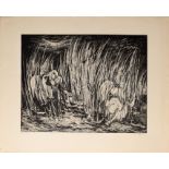 •Amy Jones (1899-1992, American), "Women of Macedonia", black and white etching, signed, dated 1963,