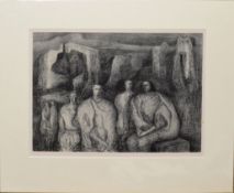 After Henry Moore (20th Century), Figures, black and white lithograph, 20 x 29cm