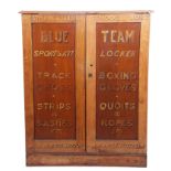 Vintage named "Westmark Boarding School for Boys" locker/cabinet constructed in oak with a plain