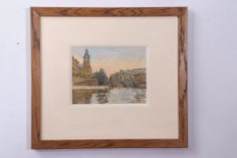 •AR Ken Howard, RA (born 1932), Continental town and river, watercolour, signed lower right, 13 x
