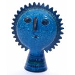 Bitossi pottery blue "Sun Sculpture" in the form of a naive head with sunburst surround, 23cm high