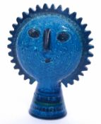 Bitossi pottery blue "Sun Sculpture" in the form of a naive head with sunburst surround, 23cm high