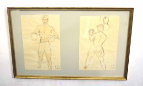 •Harold Carleton Attwood (1908-1985), Boxers, two pen and ink drawings in one frame, both initialled