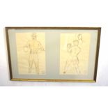 •Harold Carleton Attwood (1908-1985), Boxers, two pen and ink drawings in one frame, both initialled