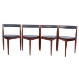 Mid-20th century Hans Olsen for Frem Fojle set of four Danish dining chairs of tripod frame and