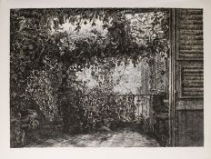 •Paul Hawdon (born 1953), Balcony, black and white etching, signed and number 22/40 in pencil to