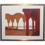 •June Radford (20th century), Figures by ruins, coloured print, signed and dated 76 lower right,