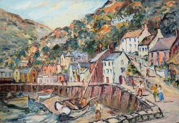 George Hann (1900-1979), "Polperro" and "Lynmouth", two oils on board, one signed, 46 x 66cm,