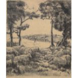 •Louis Thomson (1883-1962), "Noonday rest", lithograph, signed and inscribed with title in pencil to