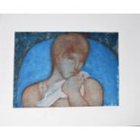 •Sheila Oliner (1930-2020), "Woman with bird", coloured etching and aquatint, signed, inscribed