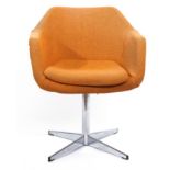Mid-20th century Robin Day Hille swivel chair upholstered in orange fabric on an adjustable chrome