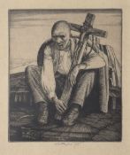 •Robert Sargent Austin (1895-1973), "Man with a crucifix 1924", black and white etching, signed
