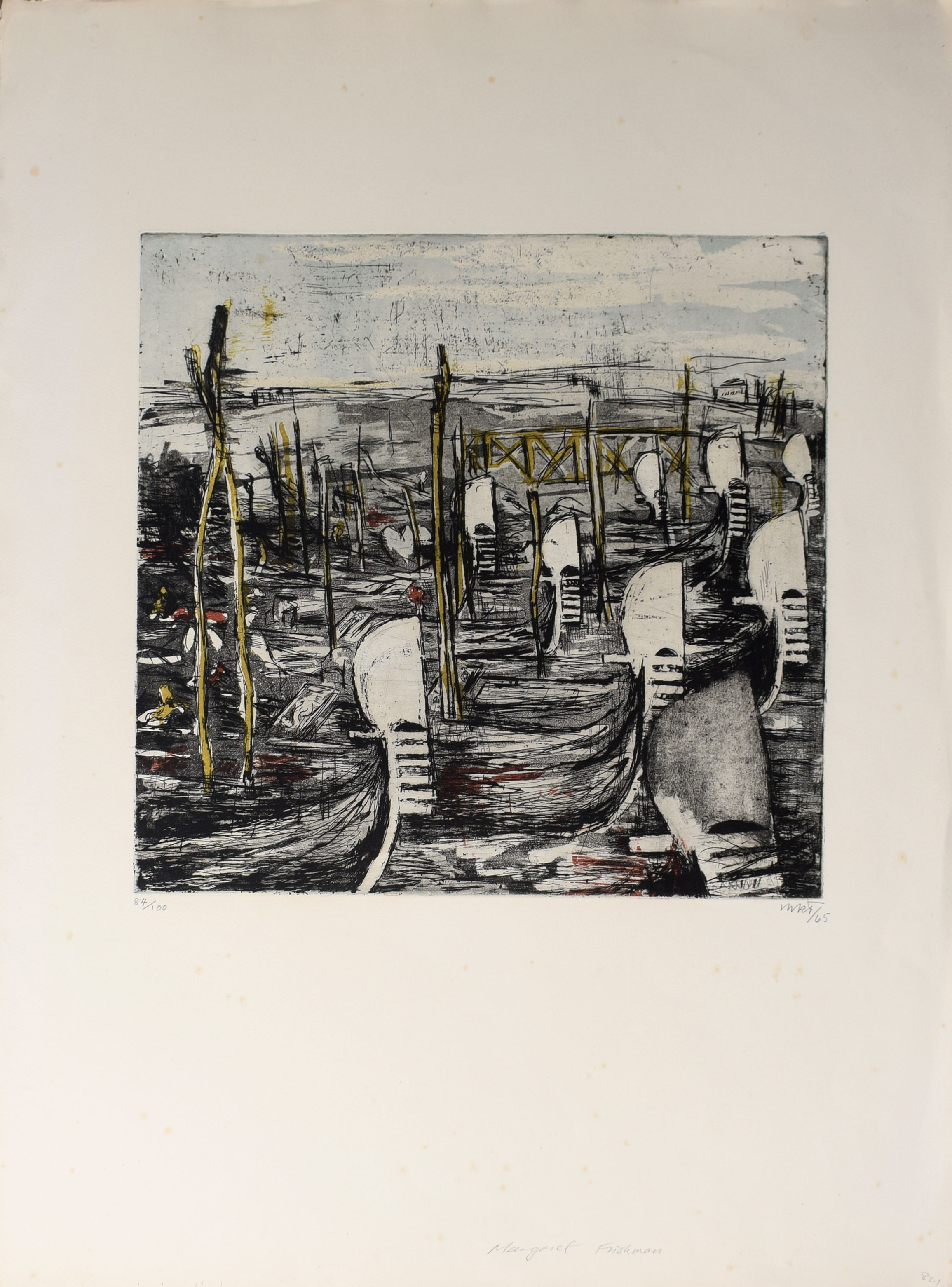 •Margaret Kroch Frishman (1897-1972), Venice, coloured etching, initialled and dated 65 and numbered