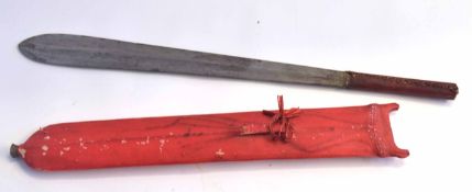 East African Kenyan tribal Maasai sword/knife in red leather/hide scabbard and red hide handle,