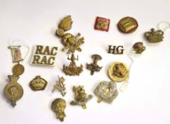 Small quantity of cap badges to include Leicestershire and Derbyshire Yeomanry cap badge, pair of