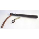 20th century Police wooden baton/night-stick with further Police whistle dated 1937, made by J